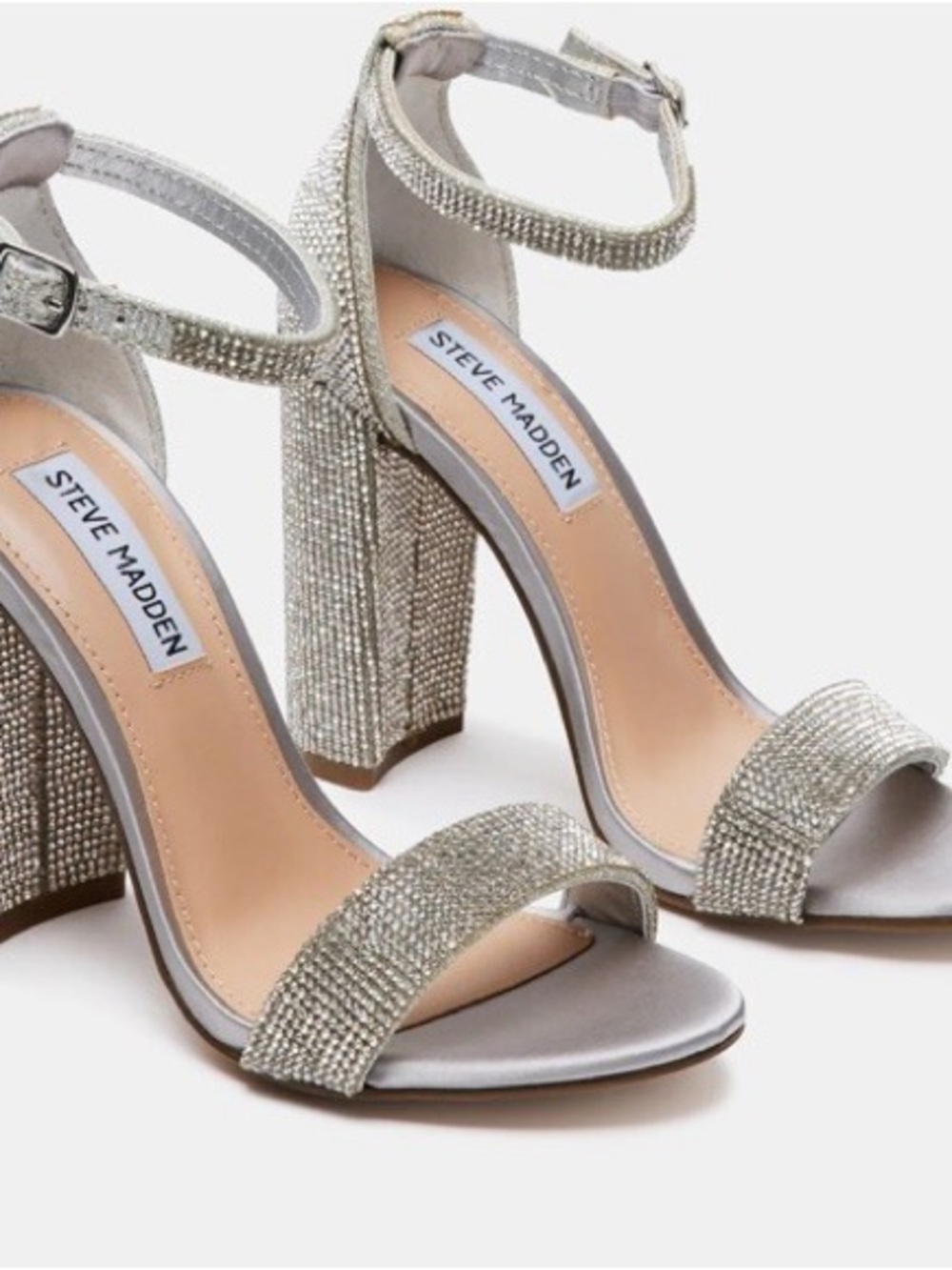 Steve Madden Silver Crystal Block Heel Sandals